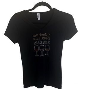 Chris’s Stuff Women’s Black Tee with Wine saying - S